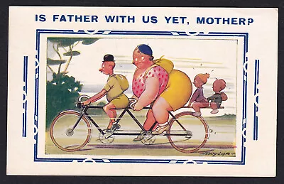 Comic-Humor-Bamforth-Touring-Tandem Bike Bicycle-Couple-Kids-Antique Postcard • $4.95