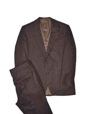 Vintage Bespoke Suit Mens 38S Brown Pinstripe Jacket & Pants Wool 34x28 Vittorio • $118.10