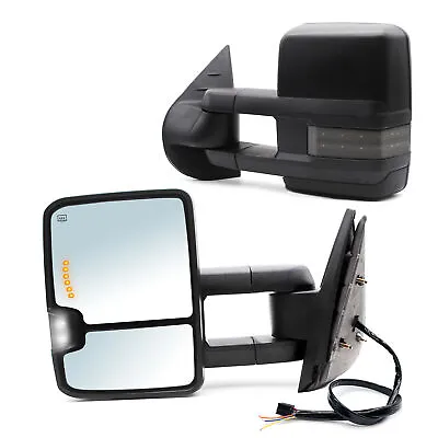 Pair Tow Mirrors For 07-13 Chevy Silverado Sierra Power Heated Smoke LED Signal • $130.49