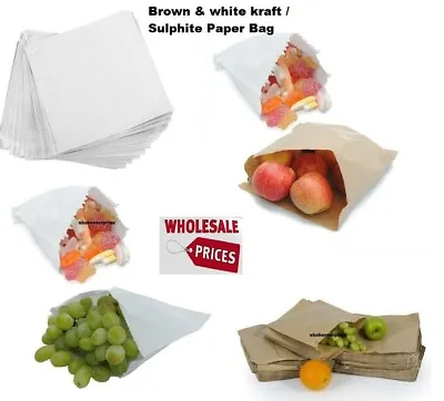 Paper Bags Strung Brown & White Kraft Food Sandwich Takeaway Grocery Bag • £39.99
