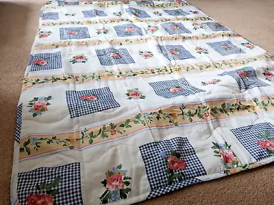 Yves Rocher Vintage Rose Floral Blue Gingham Cream Back Polyester Throw 47 X 63  • £9.99