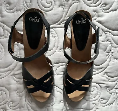 Ladies Caprice Slingback Black Sandals Size 7 • £13.25