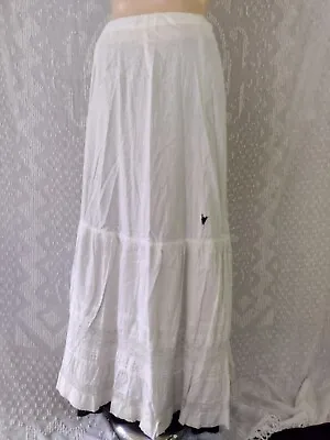 Antique White Cotton Edwardian Victorian Petticoat Slip Skirt Lace VTG • $40