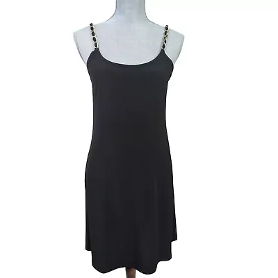 MSK Slip Dress Womens S Petite Black Pullover Sleeveless Gold Trim Shoulder • $14.99