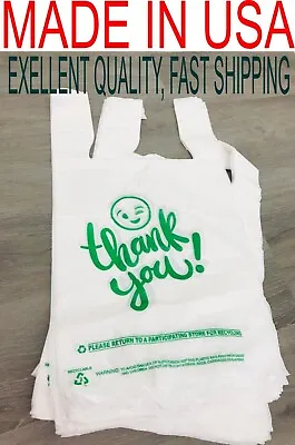 THANK YOU T-Shirt Bags 11.5  X 6.5  X 21  White Plastic Shopping Bag 100- 1000 • $14.95