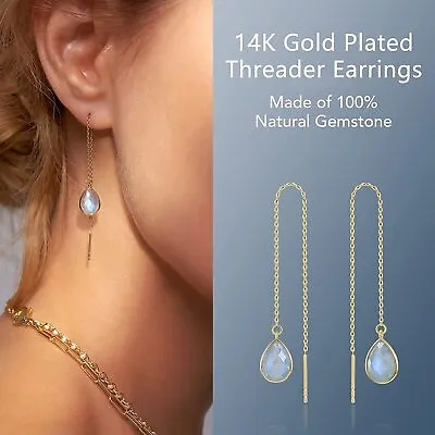 Labradorite MOONSTONE Gemstone Threader Earring 14k GOLD PLATED • $29.99
