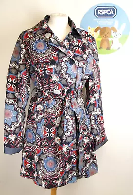 Cotton Traders Blue Paisley Printed Tie Waist Coat Jacket Size 12 • £17.99