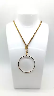 Gold Tone Magnifying Glass Pendant Necklace • $9.99