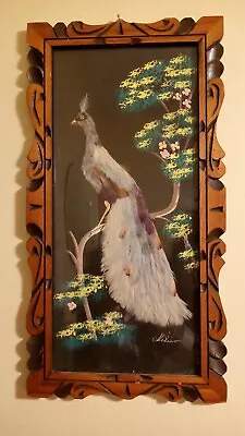 Mexican Feathercraft Bird Art Natural Feathers Hand Carved Frame • $15