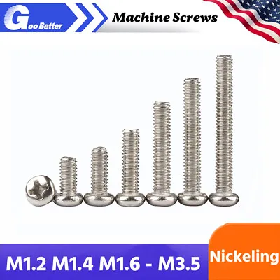 Nickeling Machine Screws Pan Head Phillips Carbon Steel M1.2 M1.4 M1.6 M2 - M3.5 • $6.44