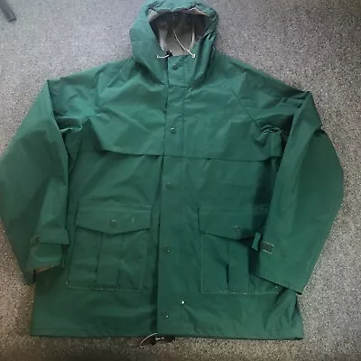 LL Bean Rain Jacket Men Large Greed Maine Guide Hooded Rain Coat Pockets Vintage • $29.88