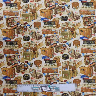 Quilting Patchwork Sewing Fabric Vintage Luggage 50x55cm FQ • $8