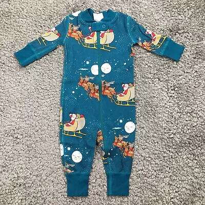 Hanna Andersson Organic Santa Front Zip Sleeper Pajamas Size 0-3 Mo NWT $42 • $3.49