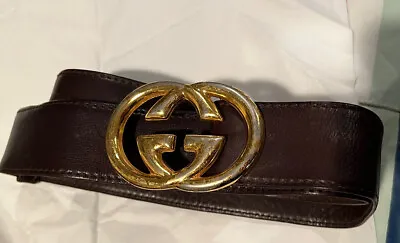 Gucci Brown Leather Belt Size 36/ 90 1.5”wide Vintage Gently Preowned Unisex • $552