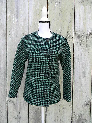 M Missoni GREEN/BLK Houndstooth Print Fleece Wool Blend Jacket Blazer CAREER • $51.92