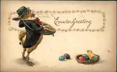 Easter Fantasy Dapper Chick Suit Coat Lute Mandolin C1910 Vintage Postcard • $8.90