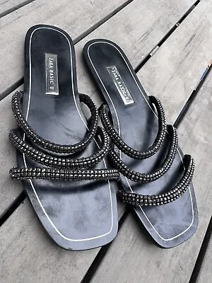 $20 • Buy Zara Rhinestone Black Silver Flat Sandals Size 9US 40EU