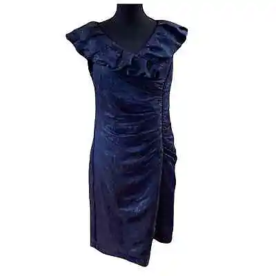R&M Richards Evening Dress Womens 10 Iridescent Blue Ruffle V Neck Ruched • £30.40