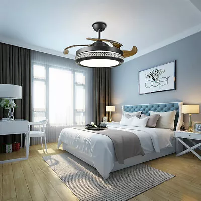 42  Modern Invisible Ceiling Fan +RC LED Light Retractable Chandelier Fandelier • $76