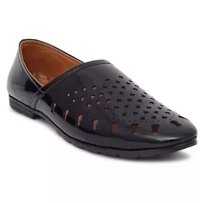 New Outdoor Wear Men's Black Fully Nagra Faux Jutti Casual Slip-On Shoe For Men • £18.89