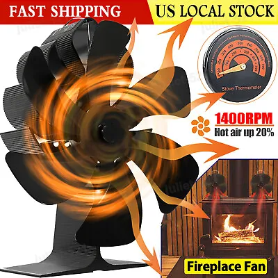 6 Blade Stove Fireplace Fan - Eco Heat Powered For Wood/Log Burner + Thermometer • $56.99