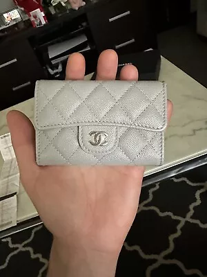 Chanel Card Holder 21A Grey Caviar Full Set • $930