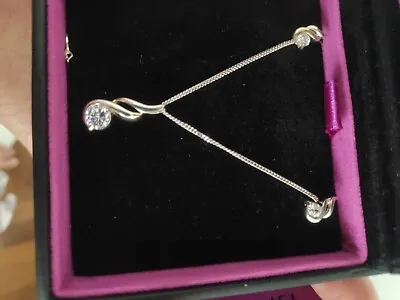 H Samuel Sterling Silver Cubic Zirconia Fancy Pendant And Earrings Set  • £35