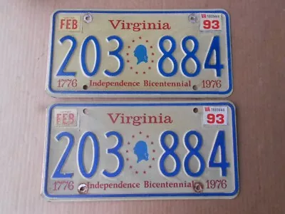 1976 VA Virginia Bicentennial 203-884 License Plate Original Set Tags Pair • $19.99