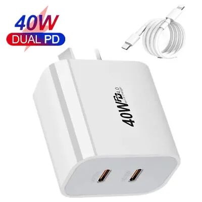 $13.97 • Buy 40W DUAL USB-C Type-C Wall Adapter PD Power Fast Charger Brick For IPhone Apple