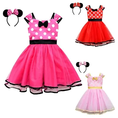 Girls Mickey Minnie Mouse Mesh Dot Dress Party Princess Tutu Skirt Birthday UK • £11.99