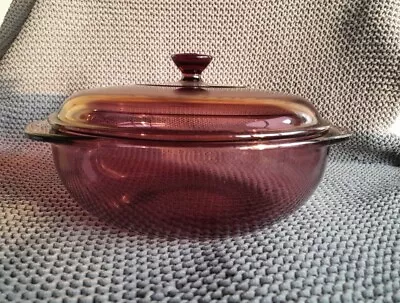 Visions Pyrex Corning Ware Cranberry Casserole 024-c + 624 Lid Tab Handles 2 Qt • $25