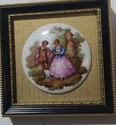 VINTAGE CAMEO FRAMED LIMOGES ROMANTIC SCENE PORCELAIN CAMEO Fragonard Signed • £15