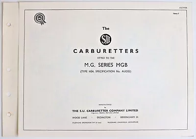 The SU Carburetters - M.G. SERIES MGB - Vintage Workshop Pamphlet  • $24.65