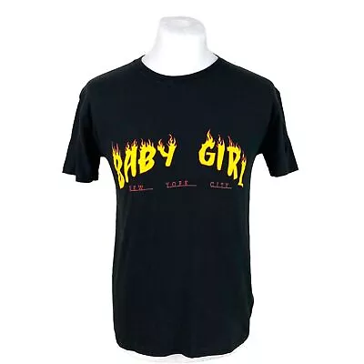 Baby Girl T Shirt Medium Black Tee Flames Graphic T Shirt NYC USA Y2k • £22.50