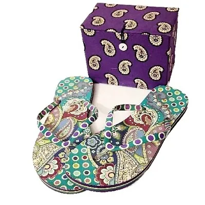 Vera Bradley Heather Paisley Flip Flops Size Women 8 /9 With Jewelry Gift Box • $24.33