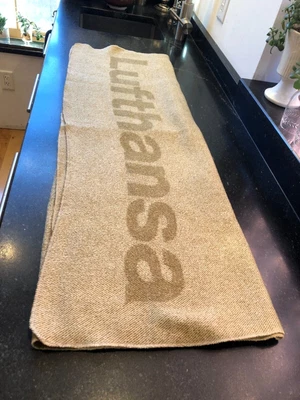 $30 • Buy Lufthansa Airline Brown Tan Acrylic Cabin Travel Blanket Throw Double Logo