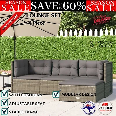 $360.13 • Buy Outdoor Lounge Set 4 Piece Modular Sofa With Cushions Grey Poly Rattan Furniture