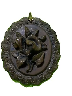 Large  Antique Victorian Bog Oak / Vulcanite   Pendant. Carved Flowers • $138