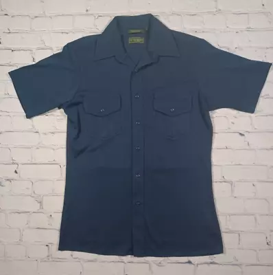 Van Heusen Shirt Mens M Blue Button Up Splendor Big Collar Vintage 70s • $27.33