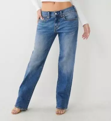 Womens True Religion Drew Blue Jeans Pants Distressed 27 Denim Relaxed Fit • $12.99