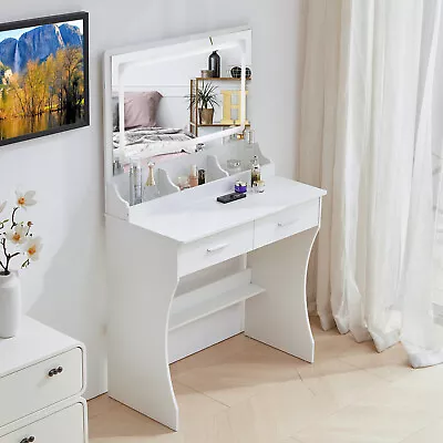 White Vanity Set With LED Light Mirror Makeup Dressing Table Dresser Desk Table • $141.88