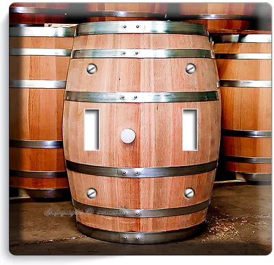 New Oak Wood Wine Barrels Italian Winery Cellar 2 Gang Light Switch Plates Decor • $20.45