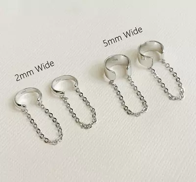 $8.48 • Buy S925 Sterling Silver Simple High Polished Chain Clip On Ear Cuff No Piercing