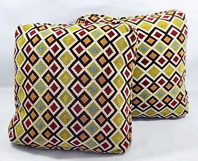 Pair Of Vintage MCM 70s Geometric Textured Weave Throw Pillows 18 × 18 • $65.70