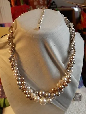 Unmarked Vintage 3 Strand Faux Pearl Necklace 18  • $18