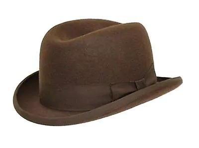 Brown 100% Wool High Quality Hard Top Churchill Homburg Felt Trilby Hat • £33.99