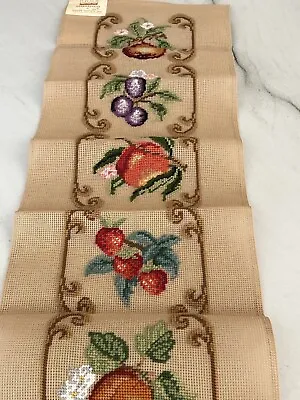 Vintage Needlepoint Madeira Bench Cover Complete Fruits @42x12” Handmade • $125