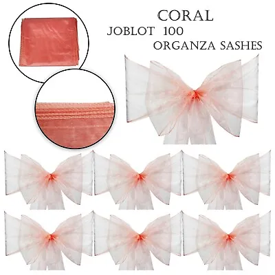 £29.99 • Buy Organza Sashes Chair Cover Bow Sash Table Runner Christmas Wedding Party Coral