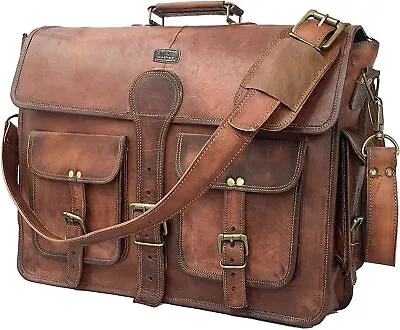 Vintage Handmade Leather Travel Messenger Office Crossbody Bag Laptop Briefcase • $57.59