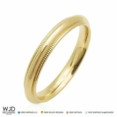 14K Solid Yellow Gold 3mm Milgrain Wedding Band Ring • $302.01